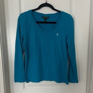 Lauren Ralph Lauren Teal Scoop Neck Long-Sleeve Top fitted XL